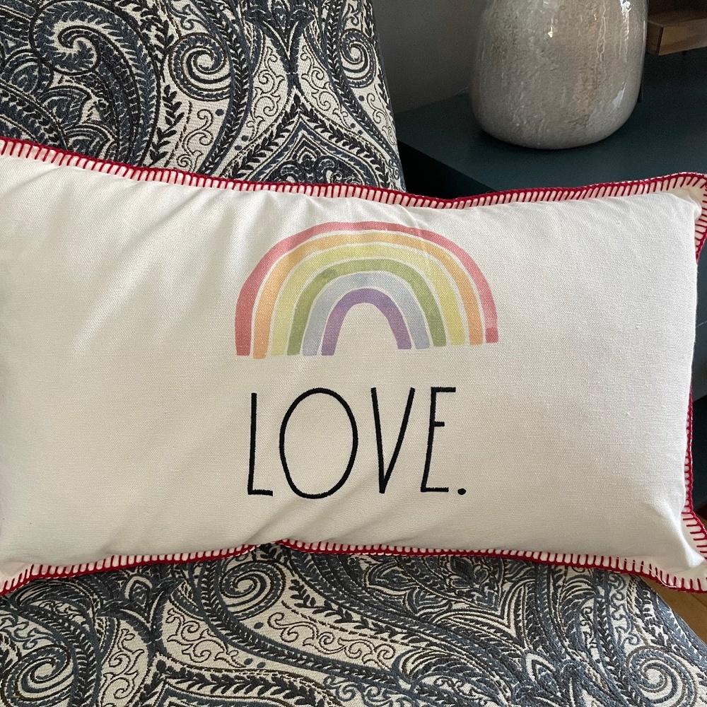 Rae Dunn LOVE rainbow Valentine pillow